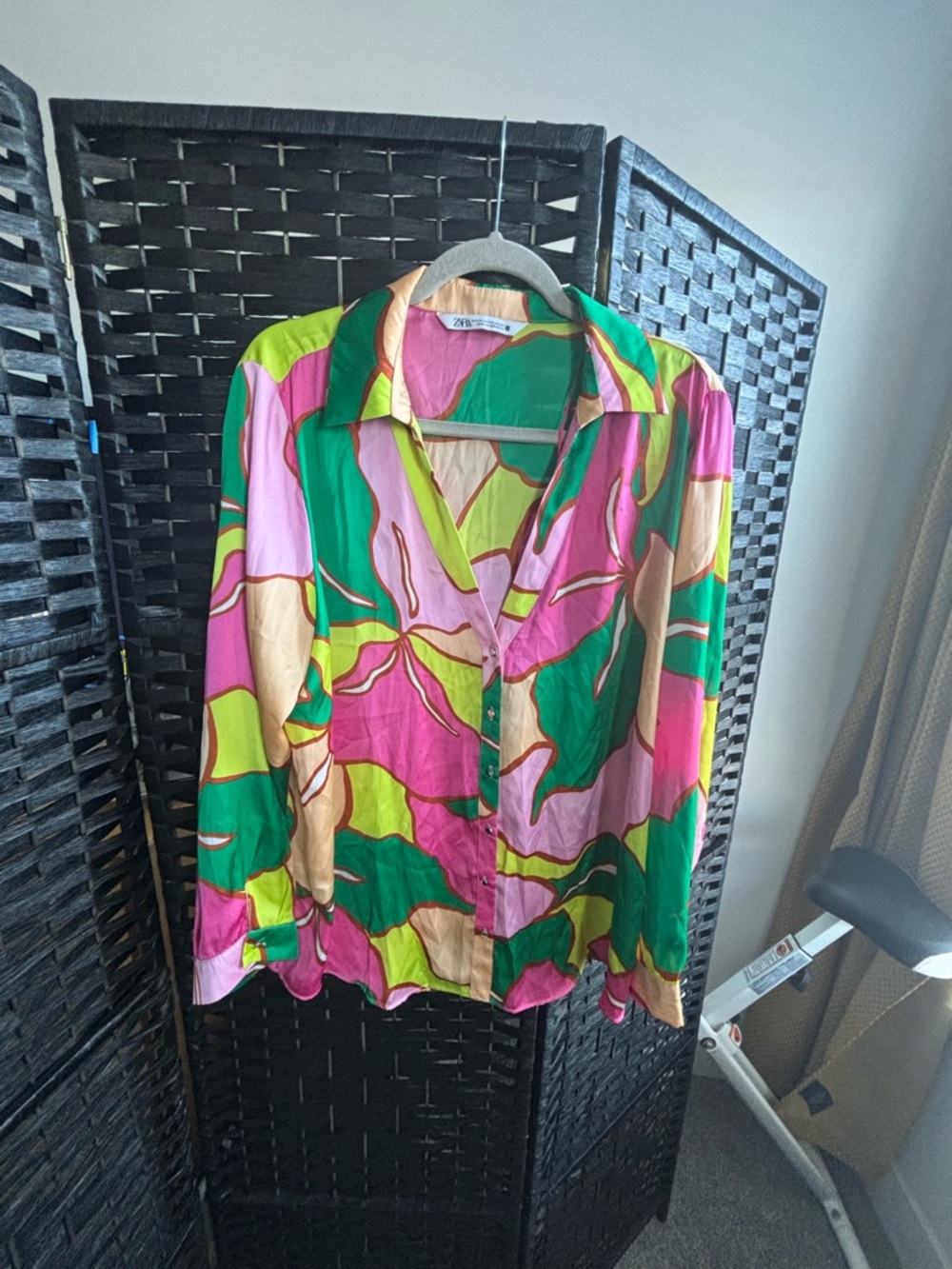 Zara Colorblock Silk Blouse - Green Pink Yellow